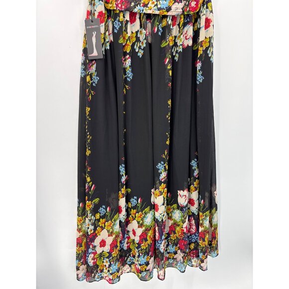 Ever Pretty Floral V-Neck Chiffon Formal Party Dress Black Multi Sz 20 Plus NEW - Picture 5 of 9